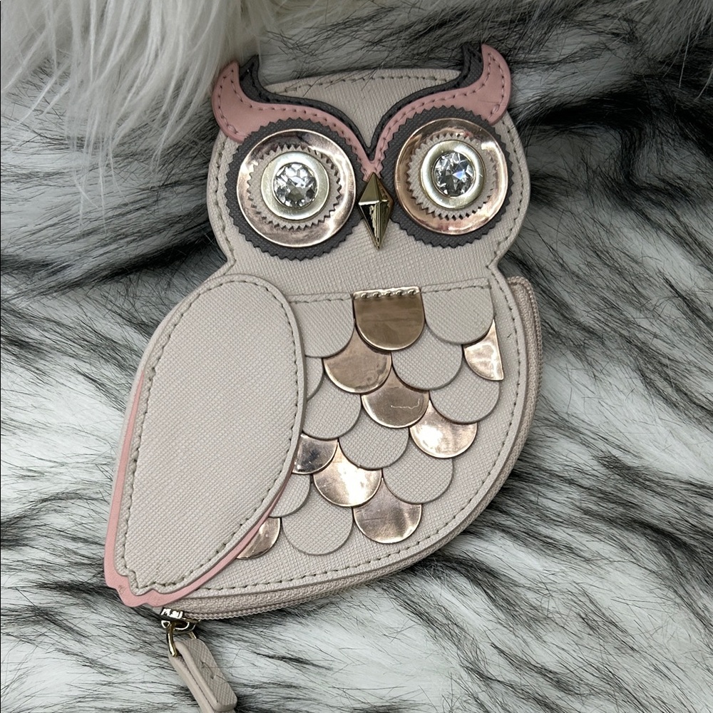 Kate Spade Owl coin purse Saffiano leather with sequins